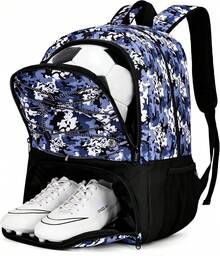 Bolsa de fútbol para jóvenes, mochila de fútbol y mochila para baloncesto de fútbol, con compartimento para bolas, paquete de tacos separados - rosado, camuflaje (CamoPink) - Ver 1