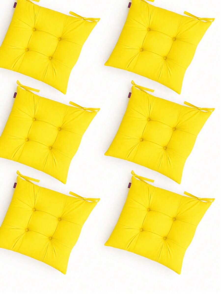 Set Of 6 Puffy Soft Square Chair Cushions – 40x40 Cm İN DER TURKEI - Yellow - View 1