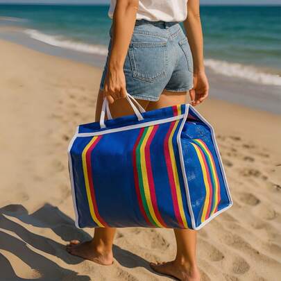 Sacola de Feira Grande Nylon Retrô Vintage Praia e Mercado Resistente Reforçada Base Larga 45x30cm