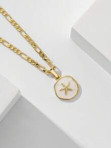 1件经典欧美风格铜镶嵌锆石星形限量版吊坠项链，适合作为圣诞节/感恩节/万圣节/母亲节/情人节礼物送给情侣/朋友/教父母，天主教初领圣体礼，日常及节日佩戴，祈祷。