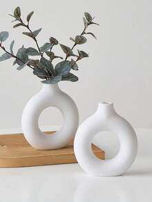 1个现代简约装饰花瓶，空心圆形哑光藤编花瓶，白色O形花瓶，适用于波西米亚风格家居、婚礼和派对餐桌/架子装饰 - 米色 - 查看 5