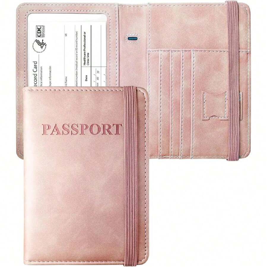 Blue Passport Holder Women Passort Travel Wallet Vaccine Card Organizer Passport Case With Vaccination Card Holder With RFID Bloclear Pocket For Picture (Blue),39258169 - Màu xanh lam - Xem 1