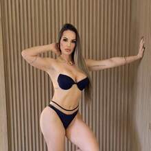 Sutian Tule Illusion Transparência Conjunto Sutiã Usar Vestido Calcinha Sutia Vazado Costas abertas - Preto - Visão 15