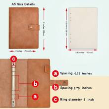Leather Journal Refillable Notebook Spiral Diary Binder Portfolio - A5 Dotted Paper & Inner Pockets For Travel Work And Personal Organizer (Brown, A5) - 棕色 - 查看 3