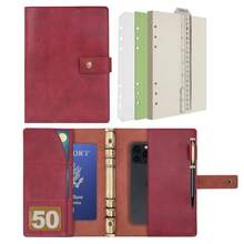 Cuaderno de cuero con papel punteado recargable - Diario espiral de cuero con bolsillos organizadores internos para hombres y mujeres (Rojo vino, A5) - FWineredss - Ver 1
