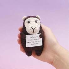 1pc Solarfun Handmade Crocheted Gorilla - Crocheted Plush Doll, Comes With Inspirational Card, Handmade Gift, Suitable For Home/Office Decor, Teacher's Day & Colleague Gifts - Multicolor - View 2