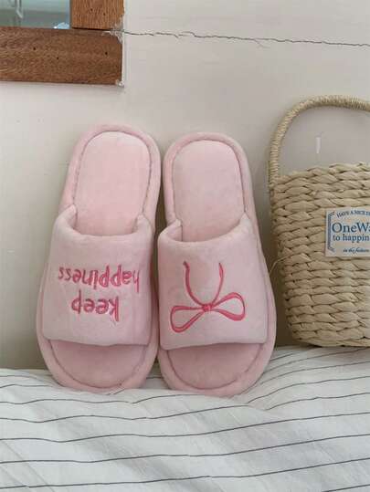 XIXITIAO زوج من الشبشب المطرز بالحرف والفيونكة، شبشب داخلي كاجوال ناعم القاع بطبعة الحرف للنساء، شبشب ناعم القاع بنمط الفيونكة المغلق للاستخدام المنزلي، مناسب لجميع المواسم