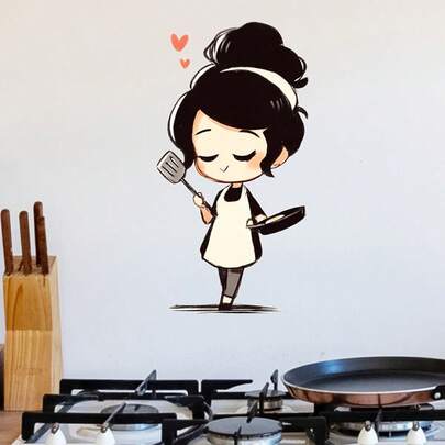 1pc The Wall Sticker For Happy Cooking Is Suitable For Home Decoration, Kitchen Decoration, Wall Decoration, Room Decoration, And PVC Waterproof Material. It Is Removable