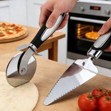 2 buc. Roată de tăiat pizza premium și pala de pizza - Feliator de pizza ultra ascuțit din oțel inoxidabil cu mâner moale antiderapant - Tăietor multifuncțional pentru pizza, aluat și produse de patiserie - Mașină de spălat vase, ușor de curățat - Negru - Multicolor - Vizualizare 5