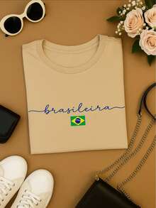 Women's Brazilian Cup T-Shirt 100% Cotton Minimalist Print Casual Comfortable Sizes S-XL - 米色 - 查看 2