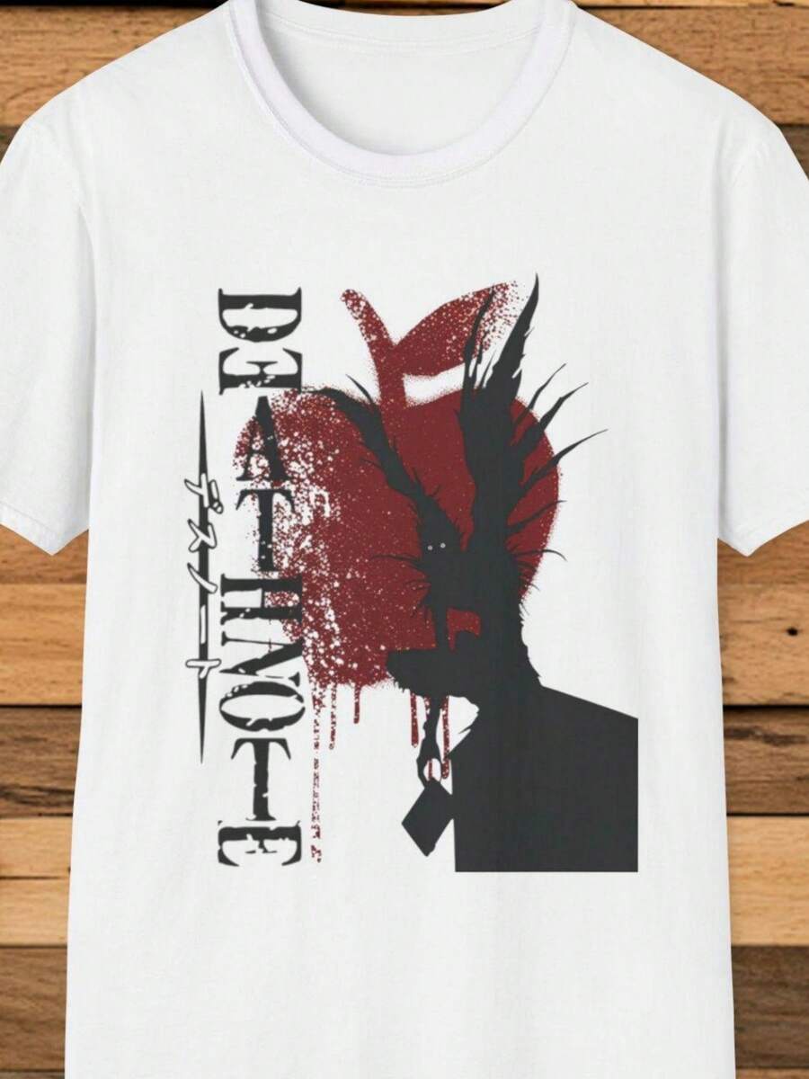 Death T-Shirt Anime Shirt Manga Graphic Tee Shinigami Apple Tee Unisex Cartoon Shirt Japanese Anime Gift Anime Love (1) - 白色 - 查看 1