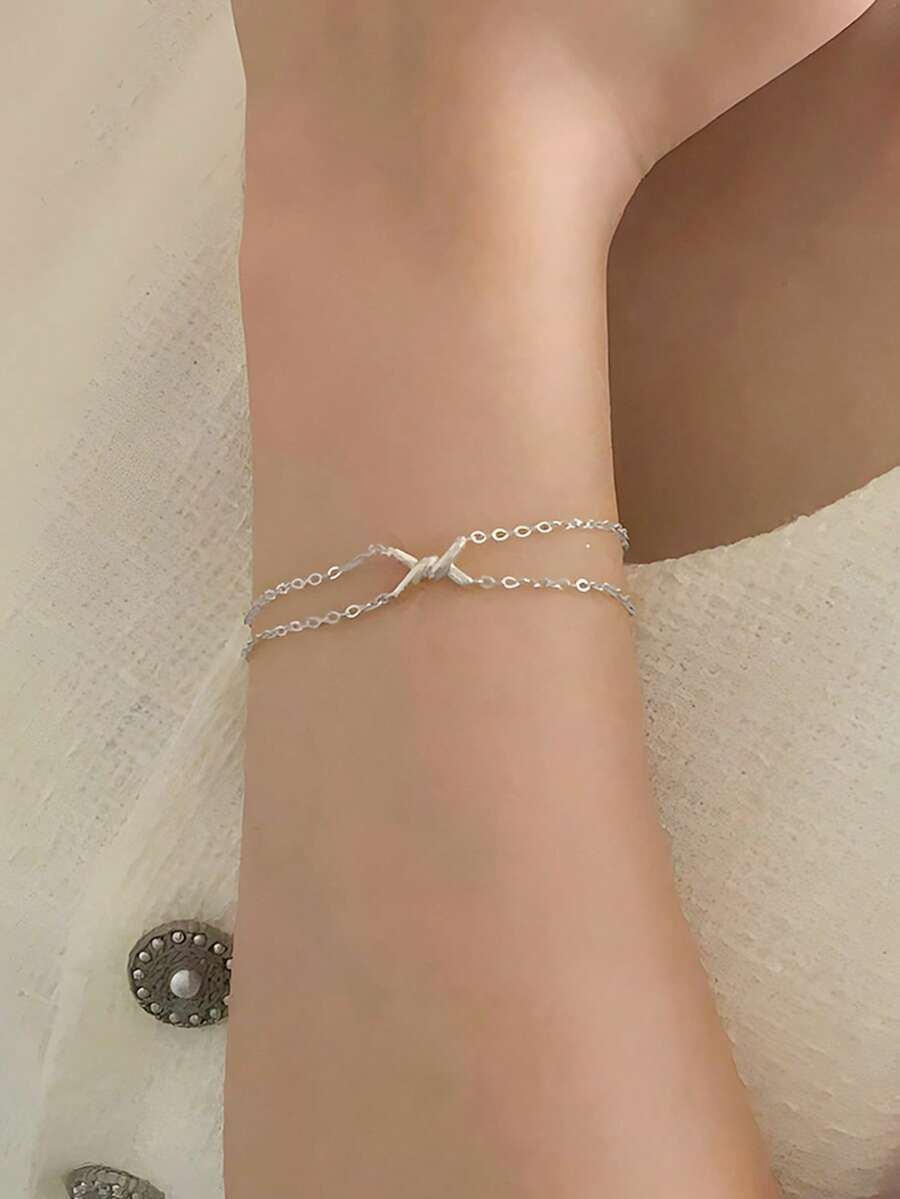 1pc Simple And Fashionable S925 Sterling Silver Knot Twisted Wire Handover Bracelet As A Girlfriend Gift - Gold - View 1