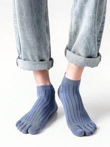 3 Pairs Men's Simple Fashion College Style Solid Color Digit & Letter Slogan Antibacterial Odor-Resistant Moisture-Wicking Non-Pilling Comfortable Short Five Toe Socks, Suitable For Spring, Summer, All Seasons