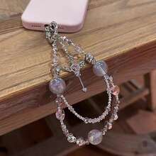 1pc Crystal Beaded Phone Wrist Strap With Tether Tab Cute Phone Bracelet Strap For Women Blingbling Sparkling Cell Phones Wrist Straps Beaded - Multicolor - View 12