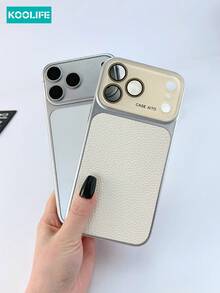 1pc Large Window Lychee Texture Faux Leather Phone Case, PC+PU Leather Hybrid Material, With Raised Lens Protection And Built-In Lens Film, Shockproof Fashion Design, For Iphone18pro/18pro Max/17/17 Pro/17 Pro Max - Moonlight White - View 8