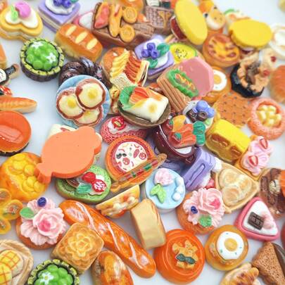 40-80件混合款式树脂食品装饰工艺品DIY材料，适用于装饰娃娃屋厨房