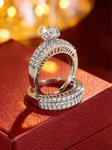 1pc Elegant Fashion Engagement Ring With Main Stone And Pave Diamond Design, Suitable For Couples Wear - Ring - View 8