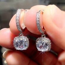 RYYM Elegant Square Zirconia Earrings For Women - White Golden Plated, Nickel-Free, Synthetic Cubic Synthetic Zirconia, Ideal For Weddings & Valentine'S Day, Wedding Jewelry | Elegant Earrings | Synthetic Zirconia Earrings - 銀色 - 查看 7