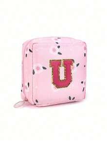 Tasche mit Buchstabenmuster zur Aufbewahrung von Damenbinden, Tampons-Aufbewahrungstasche, Damenbinden Reise-Aufbewahrungstasche, tragbare Kosmetiktasche für Lippenstifte, große wasserdichte Menstruationstaschen, tragbare Reise-Aufbewahrungstasche, Stifteetui, Münzbeutel, Geldbeutel für Frauen, zum Aufbewahren von Damenbinden und -einlagen, Kosmetikaufbewahrung, unverzichtbar für Frauen unterwegs