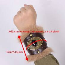 2pcs Medieval Viking Faux Fur And PU Leather Bracers, Renaissance Knight Wrist Guards, Suitable For Renaissance Viking Fair, Role-Playing Games, Halloween Costume Accessories Props - Brown - View 9