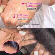 200密度高清蕾丝前假发，自然黑色水波纹人发混纺假发，巴西原生发，预先拔毛，预先剪裁，无胶假发，13x4、13x6、5x5蕾丝前假发 - 自然色&黑色系 - 查看 4