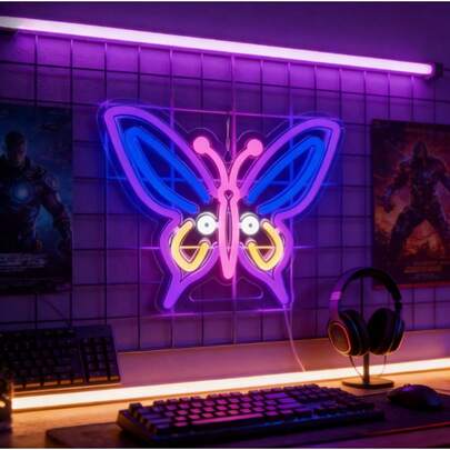 Butterfly Neon Light, USB Powered, Adjustable Brightness, Suitable For Wall Decor, Bedroom LED Lamp, Cafe Background Wall Art Light, Bar, Wedding, Birthday, Festival And Other Decorative Occasions