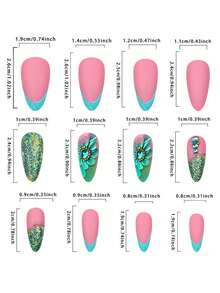 24片法式绿色花朵杏仁形美甲贴片，美甲闪粉，美甲用品，适合日常佩戴 - 彩色 - 查看 6