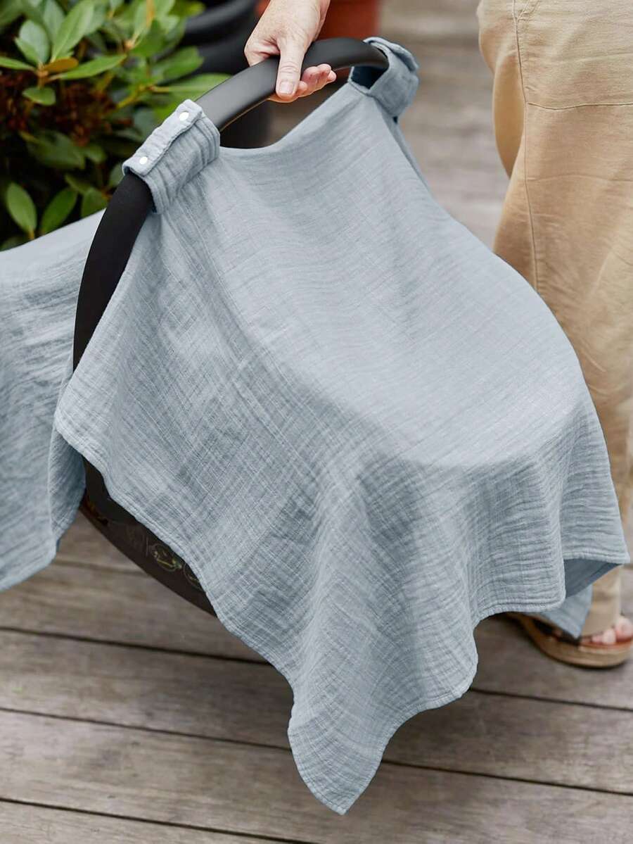 1 tấm che xe đẩy em bé bằng vải muslin cải tiến, mềm mại, thoáng khí, màu xám, chống bụi ngoài trời, nhẹ, che nắng mùa hè, bảo vệ sự riêng tư, cần thiết cho bé khi ra ngoài, quà tặng cho bé. - Màu xanh nhạt - Xem 1