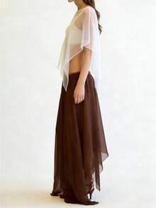 Women Chiffon Shawl Cape Mesh Sheer Poncho Top Y2K Asymmetrical Flowy Capelets For Evening Dress Shawl Wraps Cover Up Wedding Party - 白色 - 查看 3