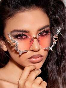 2pcs Diamond-Studded Butterfly Shaped Frameless Eyeglasses, Suitable For Travel - Multicolor - View 7