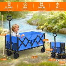 35 Inch L Long Wagons Carts Foldable, 360LBS Heavy Duty Collapsible Wagon With Wheels, Folding Wagon Portable Utility Cart Groceries, Shopping, Camping, Sports - 180升 + 藍色 - 查看 3