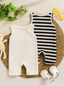 2件套新款夏季儿童仙人掌印花和纯色华夫格圆领连体衣套装 - 彩色 - 查看 2