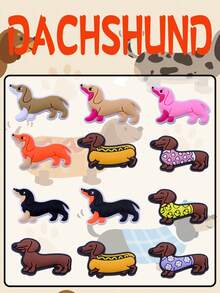 12件套腊肠犬主题PVC鞋饰，可爱毛衣、帽子、领结图案，宠物狗时装秀风格鞋饰，拖鞋和凉鞋配件，圣诞节和万圣节派对礼物，鞋子，春夏精选，伴娘礼物，房间，卧室装饰，海滩，旅行，男士，女士，度假，妇女节，旅行必备，婚礼回礼，Y2K，卧室，汽车配件，厨房装饰，可爱小物 - 臘腸犬 - 查看 1