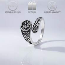 1pc 925 Sterling Silver Vintage Unique Heart Floral Design Witch Knot Ring, Suitable For Daily Casual Wear, Vacation, Holidays, Birthdays, Easter Gifts For Women - Antique Silver - View 6