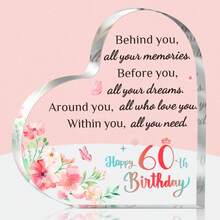 1pc Acrylic "Happy 60th Birthday" Plaque, Inspirational 60th Birthday Gift, Heart-Shaped Acrylic Desktop Decor For Daughter Or Son, Perfect For 60th Birthday Anniversary Party Decoration - Multicolor - View 1