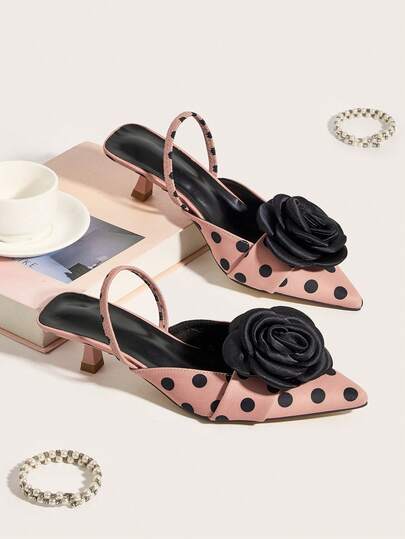 Zapatos de tacón alto de mujer con acabado de satén, diseño minimalista de unicolor y punta afilada, de estilo elegante y versátil para fiestas, con decoración floral y cómodos