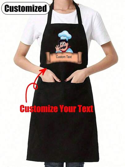 Custom Apron With Text, Customized Waterproof And Oil-Proof Apron, Polyester Apron For Women,Simple Style Black Apron With Pockets,Customize Logo, Text, Chef Cook Apron, Ideal Gift For Valentine's Day, Father's Day, Mother's Day Birthdays, Anniversaries, Unique Gift For Women, Chef, Mom, Dad, Husband, Girlfriend, Boyfriend, Weddings Gift For Him, Gift For Her, Fashion Housework Kitchen Household Workwear, Kitchen Supplies,Home Harmony
