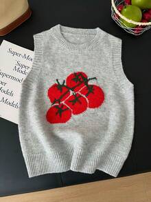 1 pieza Camiseta sin mangas de mujer con bloque de color y gráfico lindo de tomate, jersey de punto, top de chaleco dulce y elegante - Gris Claro - Ver 9