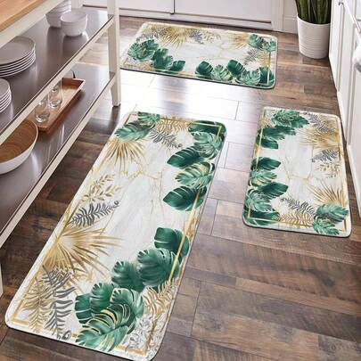 1pc Tropical Plant Themed Soft Plush Surface Bathroom Mat, Non-Slip Bathroom Rug, Kitchen Floor Mat, Comfortable Anti-Fatigue Doormat, Home Decor
