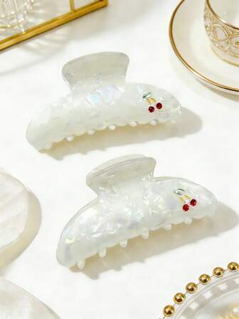 1pc Shiny Acrylic Shark Shaped Casual Hair Clip, 8.5cm Cute Cherry Hair Claw, Versatile Lightweight Elegant Hair Accessory