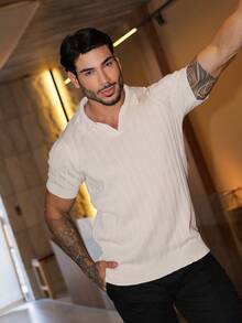 Men's Chic Lightweight Textured Knit Sweater Shirt, High Quality, Perfect For Autumn And Winter, Father's Day. - White - View 8