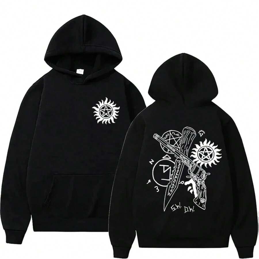 Nouveau sweat-shirt à capuche mode printemps et automne, imprimé ailes de corbeau drôle, style Harajuku Y2K, pour hommes et femmes. sweat-shirt à capuche long 2025 - Gris pâle - Voir 1