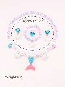 5pcs Girls Mermaid Princess Jewelry Set, Includes Necklace, Bracelet, Earrings, Ring, Suitable For Girls Party Favors/Birthday Gifts/Holiday Gifts - Multicolor - View 9