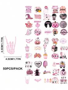 50pcs Seashell Stickers, Pink Personalized DIY Decal, Water Bottle Stickers, Vinyl Waterproof Cute Aesthetic Stickers, Laptop Phone Skateboard Stickers For Teens Girls Kids - Black - View 4