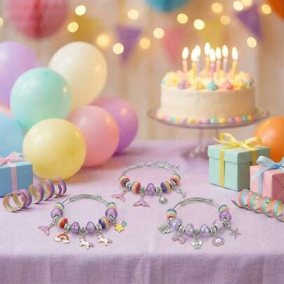 55颗彩色大孔珠子套装，含手链和项链链条，DIY首饰制作套装，适合初学者作为礼物