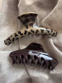 2pcs/1pc Glossy Brown Leopard Print Hair Clips For Women - Cute, Lightweight, Fashionable, Versatile, High-End, Elegant, Minimalist Style. Suitable For Daily Wear, Outings, Casual Gatherings, Work, Vacation, Washing, Makeup, And As An Accessory Women Hair Accessories Elegant Hair Claws Fashion Claw Clip - Multicolor - View 7