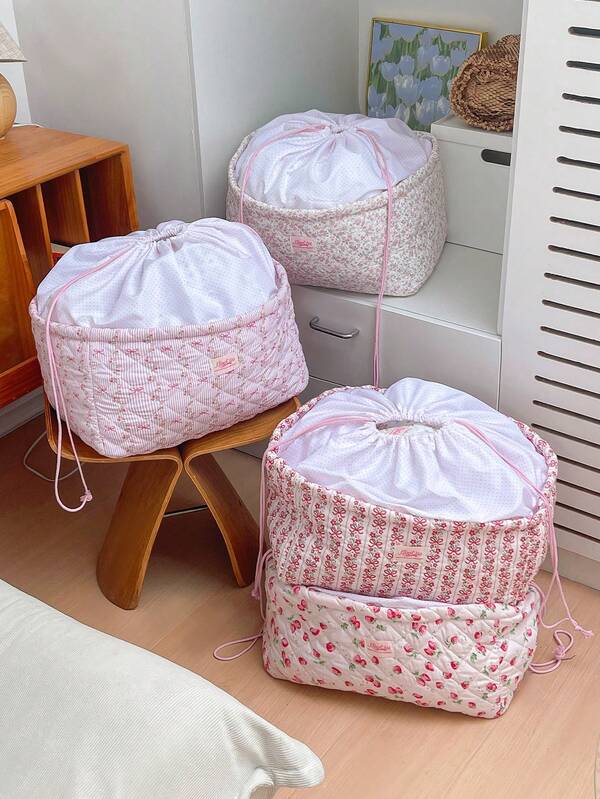 Quilted Floral Laundry  Storage Basket Large Capacity Drawstring Clothes Storage Basket Bedroom Storage Blanket Home Storage  Basket Foldable Organizer Bin Clothes Storage Basket Boho Fabric Large Collapsible Floral Laundry Nursery Hamper Portable Folding Storage Bed Sheet And Duvet Cover Storage Basket For Clothes Toys  ,Clothes , Bed Sheet, Duvet Cover