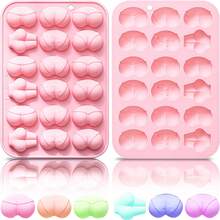 18-Cavity Silicone Butt Shaped Mold, 6 Designs, Non-Stick Baking Mold For Making Candies, Ice Cubes, Chocolates, Puddings, Pink - Multicolor - View 7