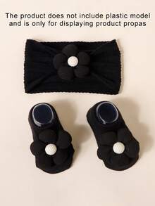 Baby weiche atmungsaktive süße Blumen Jacquard Elastik Stirnband & rutschfeste Beinstulpen Set, Valentinstag Haaraccessoire Set - Verschiedenfarbig - Übersicht 3
