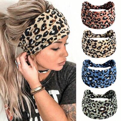 1条豹纹弹力发带/头带，柔软防滑，适合瑜伽、健身、跑步和其他运动。这款时尚的波西米亚欧式配饰用途广泛，是休闲旅行、度假装扮以及情人节、感恩节等各种场合的完美之选。